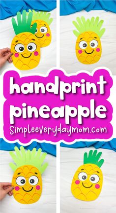 handprint pineapple craft for kids that is easy to make and looks great on the bed