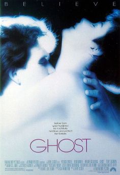 the ghost movie poster is shown with two people kissing and one person holding his head