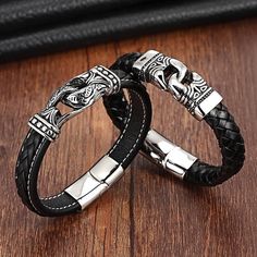 Item Type: Bracelet Bracelet Type: Charm Bracelet Material: Stainless Steel, Leather Clasps: Magnet Clasp Bracelet Size (Adjustable): 19 - 21 cm / 7.48 - 8.27 inch Package Dimensions: 20 x 20 x 10 cm / 7.87 x 7.87 x 3.94 inch Package Weight: 0.1 kg / 0.22 lbs Package Includes One Bracelet Strength Bracelet, Sterling Silver Jewelry Bracelets, Herren Style, Mens Watches Leather, Watches Women Leather, Bracelet Watches Women, Genuine Leather Bracelet, Nordic Decor, Men's Bracelets