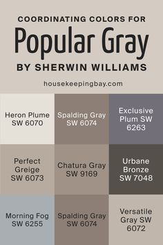 Popular Gray SW 6071 Coordinating Colors by Sherwin-Williams Sw Popular Gray 6071 Color Schemes, Perfect Greige Accent Colors, Sherwin Williams Chatura Gray, Colors That Go With Perfect Greige, Perfect Greige Sherwin Williams Coordinating Colors, Gray Scale Palette, Sw Urbane Bronze Coordinating Colors, Chatura Gray Sherwin Williams, Sw Popular Gray