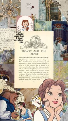 an image of beauty and the beast collage with disney's characters in it