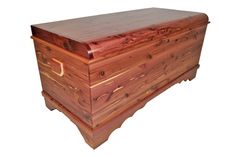 a large wooden chest sitting on top of a white background