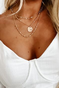 You Can Wear This Gold Layered Necklace With Any Outfit! $33, FAST AND FREE US SHIPPING! Necklaces White Gold, Layered Necklace Gold, Necklaces White, Gold Layered Necklace, Chic Romper, Casual Necklaces, Trendy Sunglasses, Comfy Chic, Gold Necklace Layered