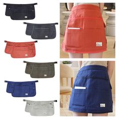 four different colors of women's skirts with zippers and pockets on each side