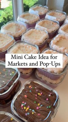 mini cake idea for markets and pop - ups with text overlay that reads, mini cake idea for markets and pop - ups