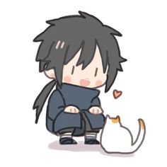 an anime character sitting on the ground next to a white cat and holding a heart shaped object