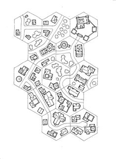 a black and white drawing of a city map