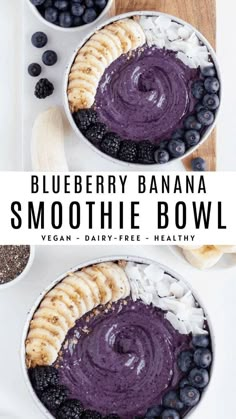 blueberry banana smoothie bowl with bananas and other fruit