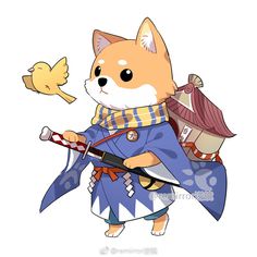 Shiba Inu Drawing, Shiba Inu Art, Cute Dog Drawing, 강아지 그림, Japon Illustration, Samurai Art, Arte Fantasy, Cute Animal Drawings