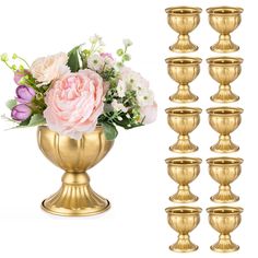 PRICES MAY VARY. Gorgeous & Charming - Our small gold vases for centerpieces are made of high quality metal which is anti-rust. They go well with fresh flowers or artificial flowers, ostrich feathers, brushes, buds, garlands, and bouquets. Gorgeous and charming gold flower vase centerpiece that will surely added extra glam to your decorations. Multi-Occasion Use -- Beautiful small gold vases for flowers for living room, bedroom, kitchen, bathroom, office desk, bookcase, shelves, windowsill, cabi Flowers For Living Room, Sweet 16 Centerpieces, Gold Centerpieces, Pedestal Vase, Silver Vase, Gold Vases, Anniversary Event, Footed Bowl, Floral Arrangements Wedding