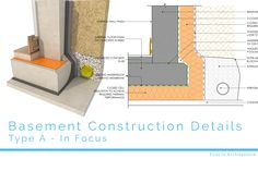 an image of basement construction details for a house in focus with the text below that reads basement construction details type a - in focus