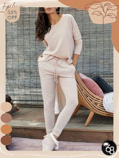 Casual Plain Loose Elastic Waist Two-piece Set Cute Lounge Outfits, Chic Loungewear, Lounge Outfits, Sets Outfit, Homewear Woman, Loungewear Outfits, Homewear Fashion, Lounge Outfit, Lazy Day Outfits