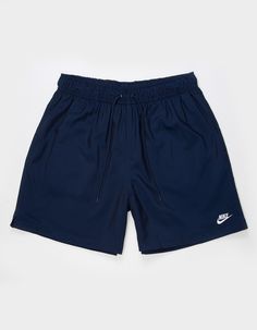 Nike Club Woven Flow Shorts. Sporty And Versatile, These Woven Shorts Are Made For Easygoing Daily Comfort. The Fit Is Designed To Hit Above-The-Knee And Feel Relaxed Through The Seat And Thighs To Keep Them From Feeling Restrictive, Especially In Warmer Weather. Mesh Lining Helps You Stay Cool And Comfy Around Town. Pair Them Up With A Tee And Your Favorite Nike Sneakers For A Look That Gets You Out There Looking And Feeling Great. Soft Elastic Waistband With Outer Drawcord Helps You Find A Comfy, Secure Fit. Hand Pockets. Back Pocket With Hook-And-Loop Closure. Embroidered Nike Futura Logo At Left Thigh. Side Vents. 6" Inseam. 100% Polyester. Machine Wash. Imported. Flow Shorts, Mens Navy Shorts, Wwe T Shirts, Flannel Sweatshirt, Embroidered Nike, Boys Graphic Tee, Girls Graphic Tee, Girls Blouse