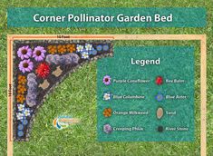 a garden bed is shown with flowers and plants in the center, along with an area for