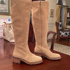 Tan Color, Full Zip With Elastic Back Of Knee. Nice Rubber Dole With Metal Chrome Trim On Heel. Vince Camuto Tan Boots, Vince Camuto Shoes, Color Full, Boot Brands, Tan Color, Suede Boots, Vince Camuto, Over The Knee Boots, Over The Knee