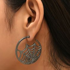 This Unique Pair Is A Wonderful Addition To Your Wardrobe And Your Style; Sure To Get Lots Of Compliments! Great For Halloween Or Anytime! Gsumdh00n000wr2-1 Gsun0550m00jmps-2 Spiderweb Septum, Spiderweb Jewelry, Spiderweb Necklace, Spider Web Earrings, Bat Hoop Earrings, Skull Fire, Boho Drop Earrings, Adjustable Black Skull-shaped Earrings, Moon Studs