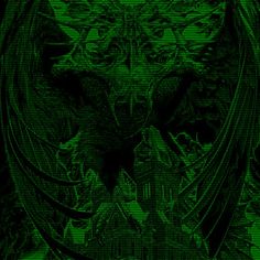 an image of a demon in the middle of a dark green background with text that reads,