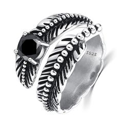 PRICES MAY VARY. PURE 925 STERLING SILVER — Crafted to stand the test of time. Sterling Silver is 92.5% silver, anti-allergic / never fade / no rust. ONE SIZE – Our feather ring is EASILY ADJUSTABLE,Special Open Ring Design, Easy to Adjust the Size to Fit to You Finger Perfectly.– No special tools needed HAND ETCHED DETAIL – Intricately carved and oxidized by hand, so every detail is clear and vivid. IDEA GIFT – Designed specifically to look great on men AND women. This Black Onyx feather ring w Black Onyx Rings, Onyx Rings, Friends Design, Feather Ring, Vintage Punk, Idea Gift, Black Onyx Ring, Turquoise Rings, Punk Style