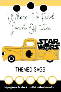 a yellow truck with the words, where to find loads off free themed svgs