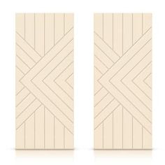 two white door panels with diagonal lines on each side and one in the middle, both facing opposite directions