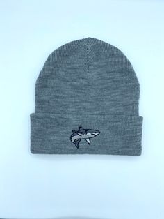 Embroidered 'Shark' Beanie Our beanies are made of 100% Cotton! Shark Beanie, Fish Fin, Shark Fish, Gold Stars, Beanie Hat, Beanie Hats, Caps Hats, Accessories Hats, Winter Hats