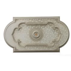 an ornately decorated white tray with intricate designs on the top and bottom, is shown