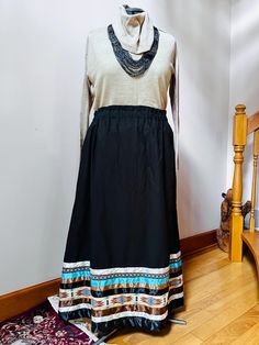 Handmade Women's Ribbon Skirt Native American Ribbon Skirts Pattern, Folk Style Long Lined Skirt, Traditional Relaxed Maxi Skirt With Lining, Traditional Relaxed Lined Maxi Skirt, Traditional Long Skirt With Elastic Waistband, Peasant Style Relaxed Lined Skirt, Peasant Style Relaxed Fit Lined Skirt, Ribbon Skirts Pattern, Ribbon Skirts Ideas