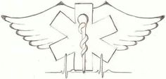 a medical symbol with wings and an arrow in the shape of a cross on it