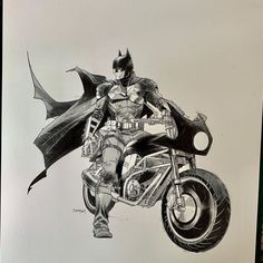 a drawing of a batman riding a motorcycle