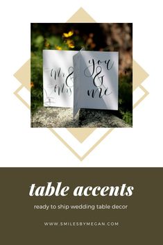 a table sign with the words table accents ready to ship wedding table decor on it