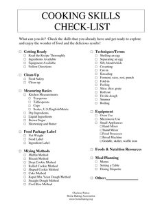 the cooking skills check list is shown