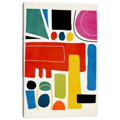 an abstract painting with different colors and shapes on white canvas wall art print by person