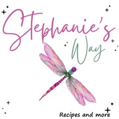 the logo for stephanie's way with a pink dragon on it and stars in the background