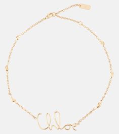 C Chloé logo necklace in gold - Chloe | Mytheresa Elegant Metal Name Necklace With Adjustable Chain, Elegant Name Necklace With Adjustable Chain, Luxury Metal Choker Necklaces, Chic Yellow Gold Necklace With Lobster Clasp, Metal Pendant Necklace With Cable Chain, Metal Cable Chain Pendant Necklace, Elegant Party Name Necklace With Clavicle Chain, Chic Chain Link Metal Necklace, Chic Metal Link Choker