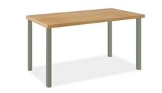 a wooden table with metal legs on an isolated white background