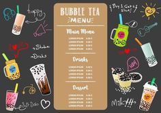 a menu for bubble tea with different drinks