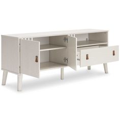 an entertainment center with two drawers and one door open