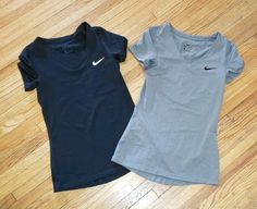 Women's Nike Dri Fit Shirts Size S. 1 Black and 1 gray as shown. Shipped with USPS Priority Mail. Comes from smoke free home. US shipping and PayPal only Dry Fit Shirts Woman Sports, Nike Womens Apparel, Nike Grey Top, Women's Nike Shirts, T Shirts Rhat Fit Perfect, Nike Top Womens, Nike Sports Tee, Nikey Mucle Shirts, Cute Nike Tops