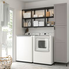 a washer and dryer in a small room