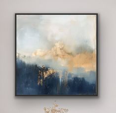 Artwork title: 'Solace'. A high quality, unframed print ready for you to mount and/or frame to your personal choice. This striking, large abstract artwork has been created using striking soft blue and brown colours with gold tones, and enhanced with metallic gold leaf-effect accents, providing a relaxing and timeless focal point - perfect for hanging in almost any room of your home or office. Also perfect to use as eye-catching art for hotels and Airbnb. This is a computer generated image, repli Blue Abstract Art, Gold Leaf Painting, Blue And Brown, Winter Art, Square Print, Large Abstract, Blue Abstract, Large Wall, Large Wall Art