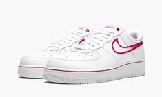 The Women’s Nike Air Force 1 Low “Airbrush - Pink” is women’s exclusive colorway that recontextualizes the model’s iconic Swoosh branding in a unique way.  The “Airbrush - Pink” is based on the “White on White” Air Force 1 in the sense that it features a clean white leather base with tonal overlays on the forefoot, eyelets, collar, and heel.  A Fireberry airbrush Swoosh adorns either side.  The pink based airbrush motif can also be found on the nylon tongue tag with “Nike Air Force 1” branding o Clean White Leather, White Air Force 1, White Air Forces, Nike Air Force 1 Low, Air Force 1 Low, Pink Shoes, Nike Cortez Sneaker, Nike Air Force 1, Nike Air Force Sneaker