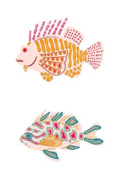 two fish with different patterns on them, one is orange and the other is pink