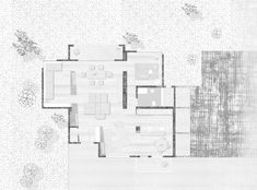 an aerial view of a living room, dining area and bedroom in the ground plan