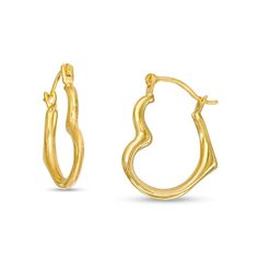 Simple and cute, these tilted heart hoop earrings make creating a feminine look easy. Fashioned in 14K gold Each earring features a tilted heart-shaped hoop. These earrings secure with latch backs. Yellow Gold Open Heart Huggie Earrings, Heart-shaped Yellow Gold Hoop Earrings For Everyday, Everyday Heart-shaped Hoop Earrings In Yellow Gold, Yellow Gold Heart Hoop Earrings For Everyday, 14k Yellow Gold Hoop Heart Earrings, Everyday Heart-shaped Yellow Gold Hoop Earrings, 14k Gold Hoop Earrings With Heart Charm, Cupcake Jewelry, Heart Hoop Earrings