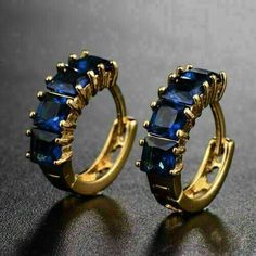 Princess Cut Simulated Blue Sapphire Hoop Women Earrings 14k Yellow Gold Finish Blue Sapphire Studs, Sapphire Earrings Studs, Sapphire Studs, Fancy Jewelry, Crystal Stud Earrings, Huggie Hoop Earrings, Fine Jewellery Earrings, Gold Plated Silver, Princess Cut