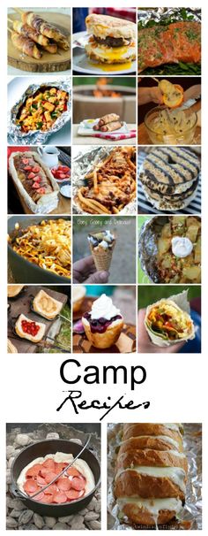 a collage of pictures with food and words that say camp reiief's