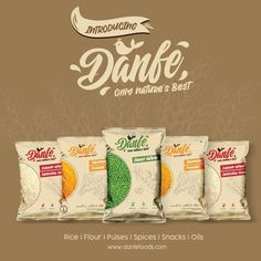 three bags of rice sitting next to each other on top of a brown background with the words, danke only nature's best