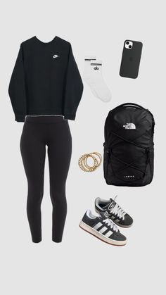 #backtoschool #backtoschoolfit Sarah Logan, Realistic Outfits, Highschool Outfits, College Class, Outfit Layouts, Comfy Outfits Winter, Adidas Activewear, Zendaya Outfits, Airport Fits