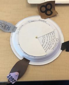 a paper plate with a pie chart on it and some cut out pieces of paper