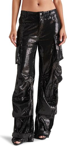 Steve Madden Duo Sequin Straight Leg Cargo Pants | Nordstrom Sequin Pant, Sequin Pants, Sequin Mini Skirts, Cargo Pants Women, Cargo Pant, Pants Black, Casual Wardrobe, Everyday Look, Cargo Pants